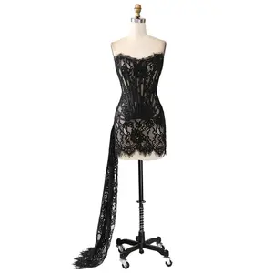 ZAPAKA Classy Lace Short Graduation Dress Homecoming with Lace-up Back Hand Wash Only Elegant Maxi Prom Dress for Formal Events Black Lace Maxi Dress