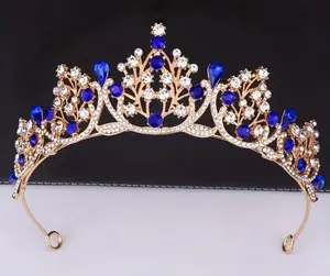 Forever in Blue Filigree Delicate Royal Blue & Clear Stones Golden Base Tiara for Ages 6 and Up