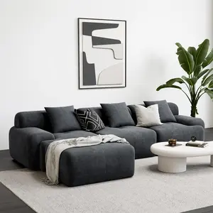 【2 Packages Shipping】LIKIMIO 118" Modern L-Shaped Modular Sectional Sofa for Living Room, Corduroy Upholstery Dark Grey, Oversized 3-Seater Couch with Deep Seat and Movable Ottoman – No Assembly