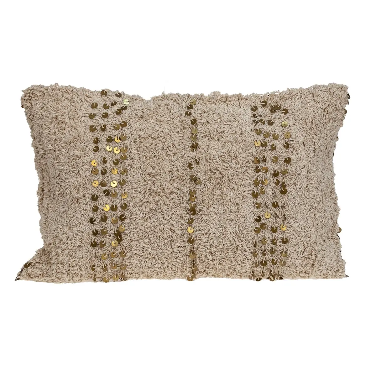212 MAIN Parkland Collection Acacia Balm Transitional Throw Pillow, Beige, Cotton Fiber, Shaggy Weave, Modern Boho Style, Indoor Use, with Dangling Charm