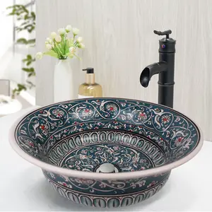 Zeem Ceramic Green Artistic Bathroom Vessel Sink for Lavatory and Kitchen Vanity, Ceramic Countertop Basin, Sink Bowl, Bathroom Remodeling