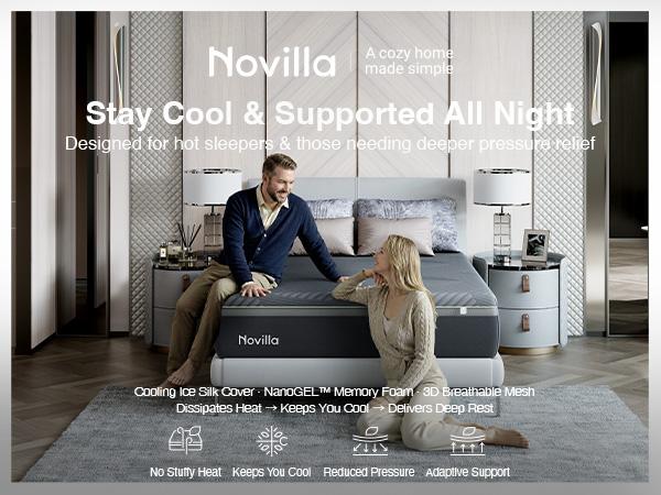 Novilla AiryFlow Memory Foam Mattress- Cool Night & Spinal Alignment, Pressure Relief & Motion Isolation, Green Tea-Infused, CertiPUR-US Certified, Medium Firm