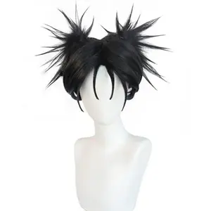 Short Straight Black Wigs With Two Little Ponytail Wig Messy Loose Hair Anime Chō Cosplay Wig Halloween,Christmas,Daily Fashion, Anime and Gaming Expo,Fancy ball