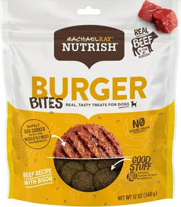 Nutrish Rachael Ray Burger Bites - Real Meat Dog Treats - Beef Burger with Bison Recipe - Grain-Free - 12 oz