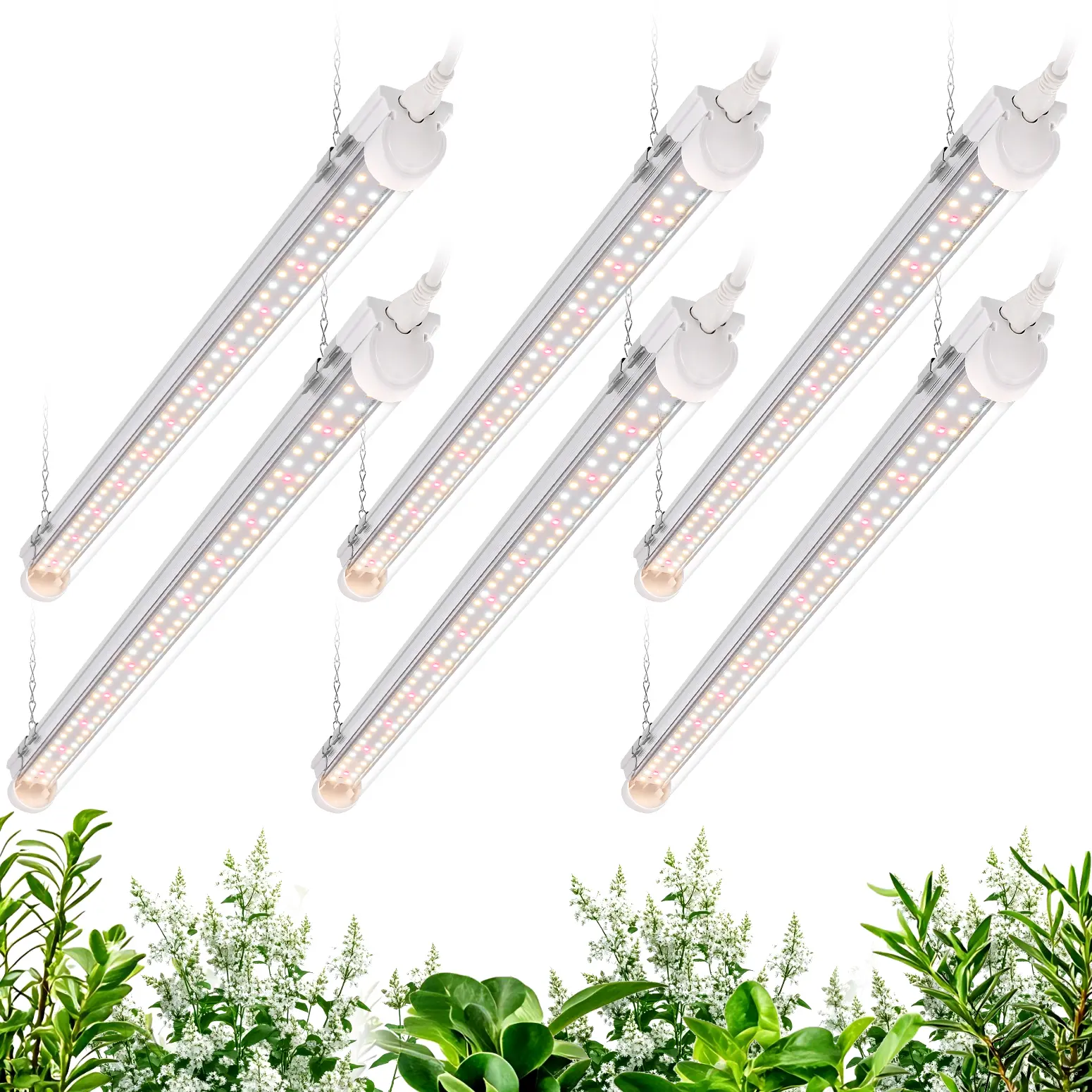 Bstrip 2FT T8 Metal Grow Light, 24W Full Spectrum with 660nm Red LEDs, Linkable, Plant Rack-Compatible, Boosts Growth for Indoor Plants & Living Spaces, 6-Pack