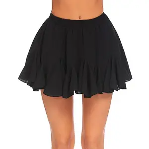 Women's Pleated Skater Skirt Basic Casual High Waisted Ruffles Flared Mini Lingerie Skirts 100% Polyester Stretchy Elastic Waistband Christmas  Skirt