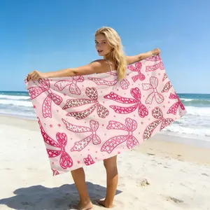 1pc Y2K sweet bow beach towel, color sardine pattern design printing quick drying water absorption large beach towel, travel towels, suitable for outdoor sports, swimming, shower room and beach resort essential beach cape bath towel