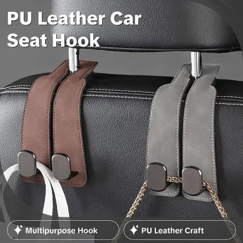 PU Leather Universal Car Seat Back Storage Hooks - 2/4 Count, Stable Chain Hidden Hook, Durable Multipurpose Organizers for Car Bag Hanging & Home/Interior Organization, Car Bag Hooks