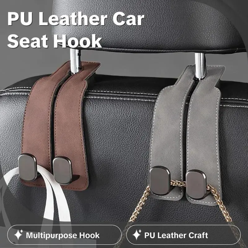 PU Leather Universal Car Seat Back Storage Hooks - 2/4 Count, Stable Chain Hidden Hook, Durable Multipurpose Organizers for Car Bag Hanging & Home/Interior Organization, Car Bag Hooks