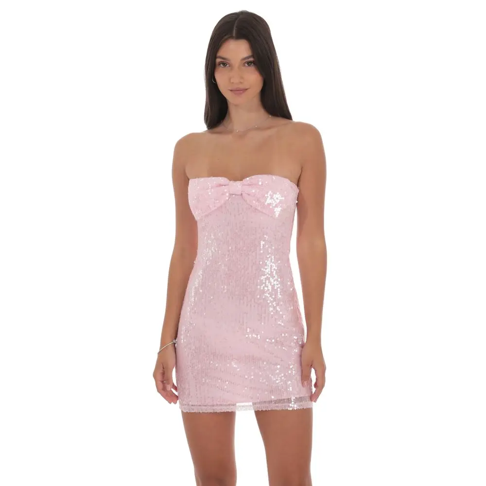 Strapless Sequin Bow Dress in Pink