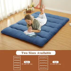 【GARVEE】Thickened 5-Layer Floor Mattress - Non-Slip Wave Pattern Base - Japanese Futon Mattress Rollable Futon for Travel, Floor Sleeping, or Temporary Bedding
