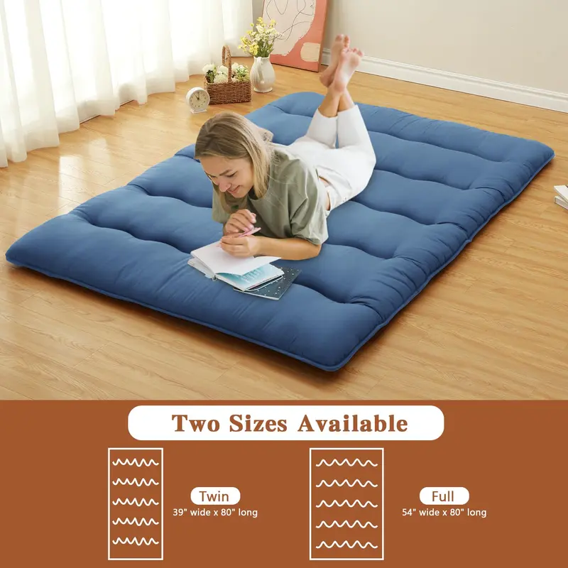 【GARVEE】Thickened 5-Layer Floor Mattress - Non-Slip Wave Pattern Base - Japanese Futon Mattress Rollable Futon for Travel, Floor Sleeping, or Temporary Bedding