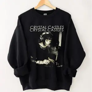 Crystal Castles Tour Sweatshirt, 90s band tee inspired pullover, vintage black cotton sweatshirt, alt music streetwear for fans.