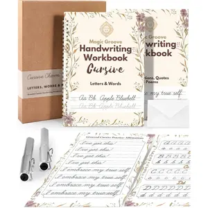 (R) Grooved Cursive Handwriting Workbook Kit - Large Cursive Workbook for  8-12 and Adults, Magic  Grooved Handwriting Practice, Letters Words & Affirmations, Cursive Charm, 9.8"x7"