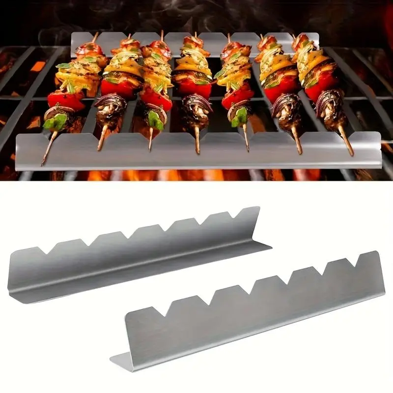 2-Piece Multipurpose Skewers Rack, Non-Deforming Stainless Steel Barbecue Utensils Skewer Holder, Perfect for Kitchen Yard and Camping, Kitchenware, Barbecue Accessories