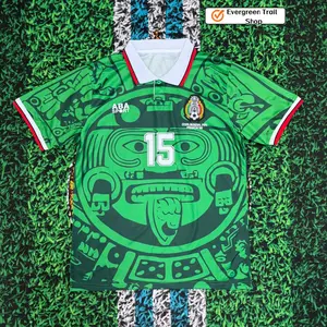 1998 Mexico Soccer National Team Home Green Nostalgia Soccer Jersey #15 Hernandez #11 Blanco  Classic Breathable Quick Dry Soccer Jersey