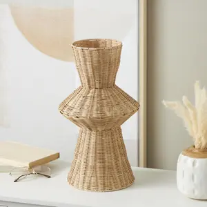 Brown Rattan Handmade Woven Tapered Fluted Decorative Vase