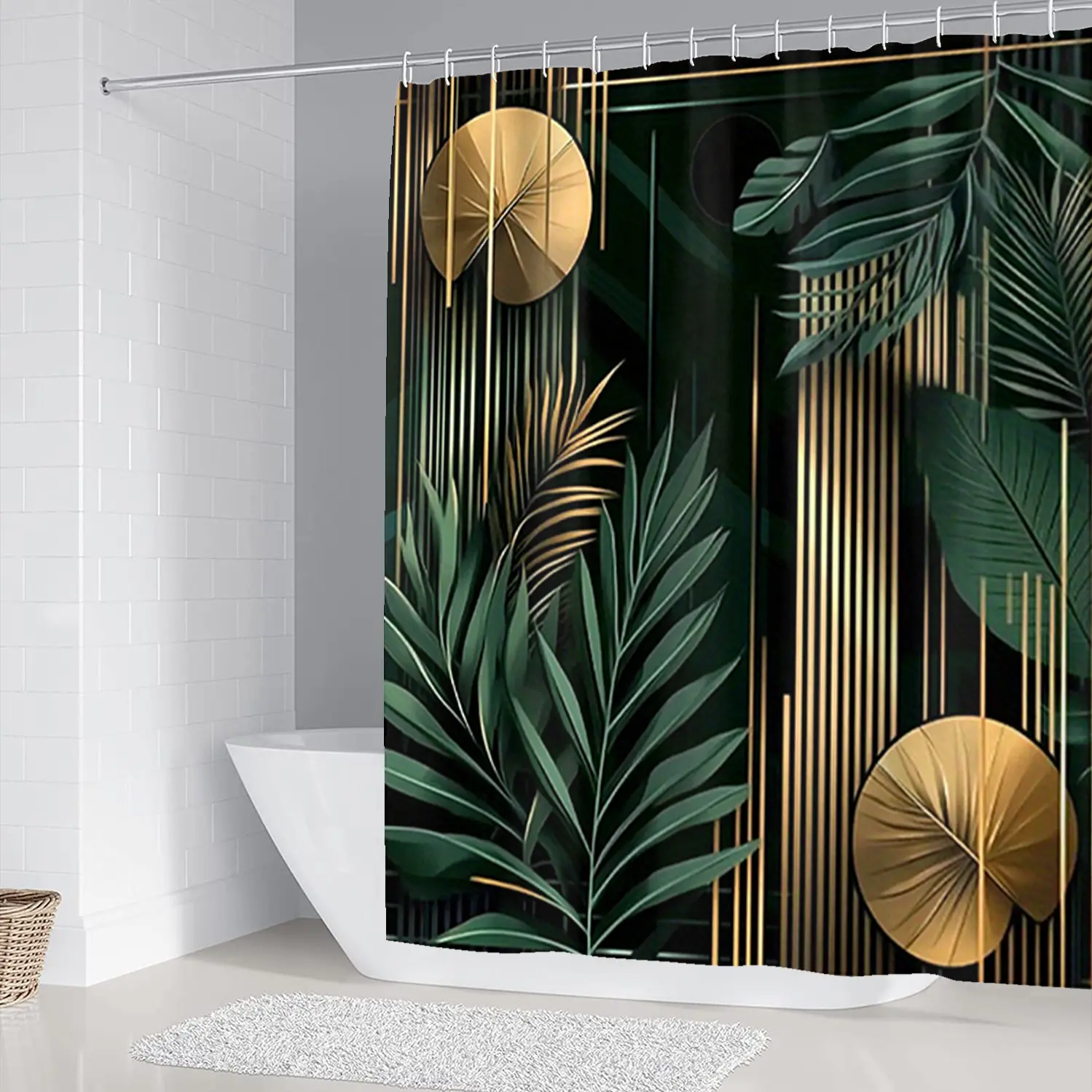 1/4 set Bohemian-style bathroom set, including a soft floor mat, toilet seat cover, shower curtain, and U-shaped floor mat