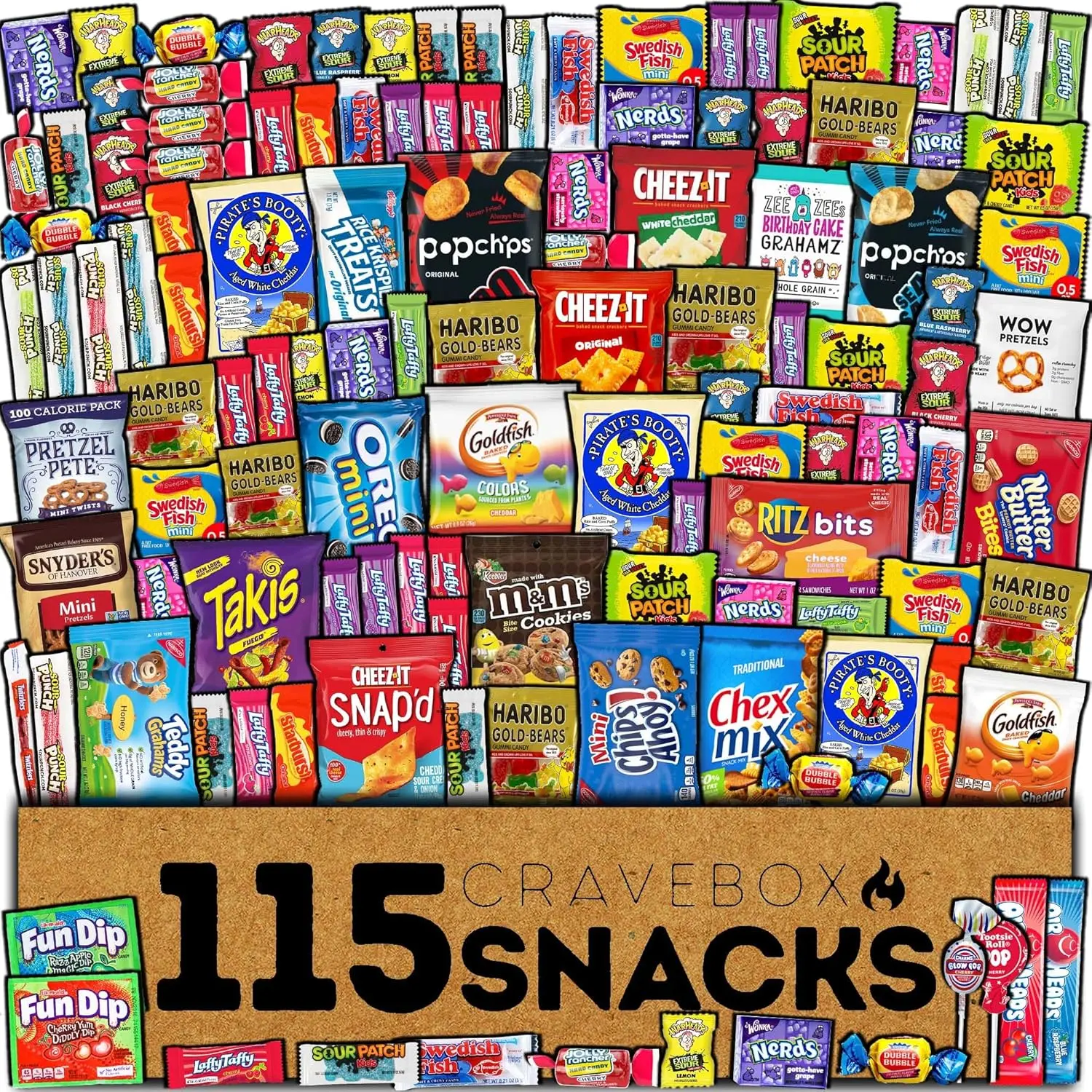 Box (115 Count) Halloween Variety Bundle Assortment Gift Basket Adults Kids Care Package Boyfriend Birthday Office College Teen Boys Men Students Food College School
