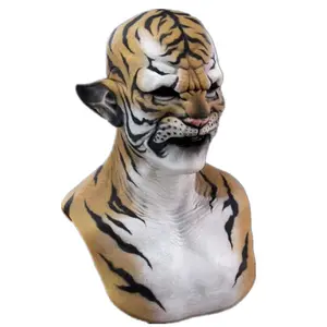 Single Pack Realistic Tiger Mask, Cost-Effective Halloween Beast Animal Mask, Realistic Latex Headwear, Creative Haunted House & Goth Bar Commercial Display Props Combo