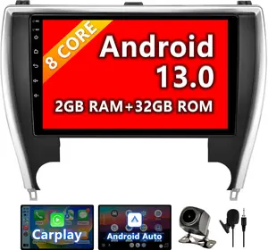 Android 13 Car Stereo Radio Compatible with Toyota Camry 2015 2016 2017 Wireless Carplay&Android Auto, 10 Inch Touchscreen Bluetooth GPS Navigation, WiFi, AM/FM Radio,Mirror Link,Backup Camera