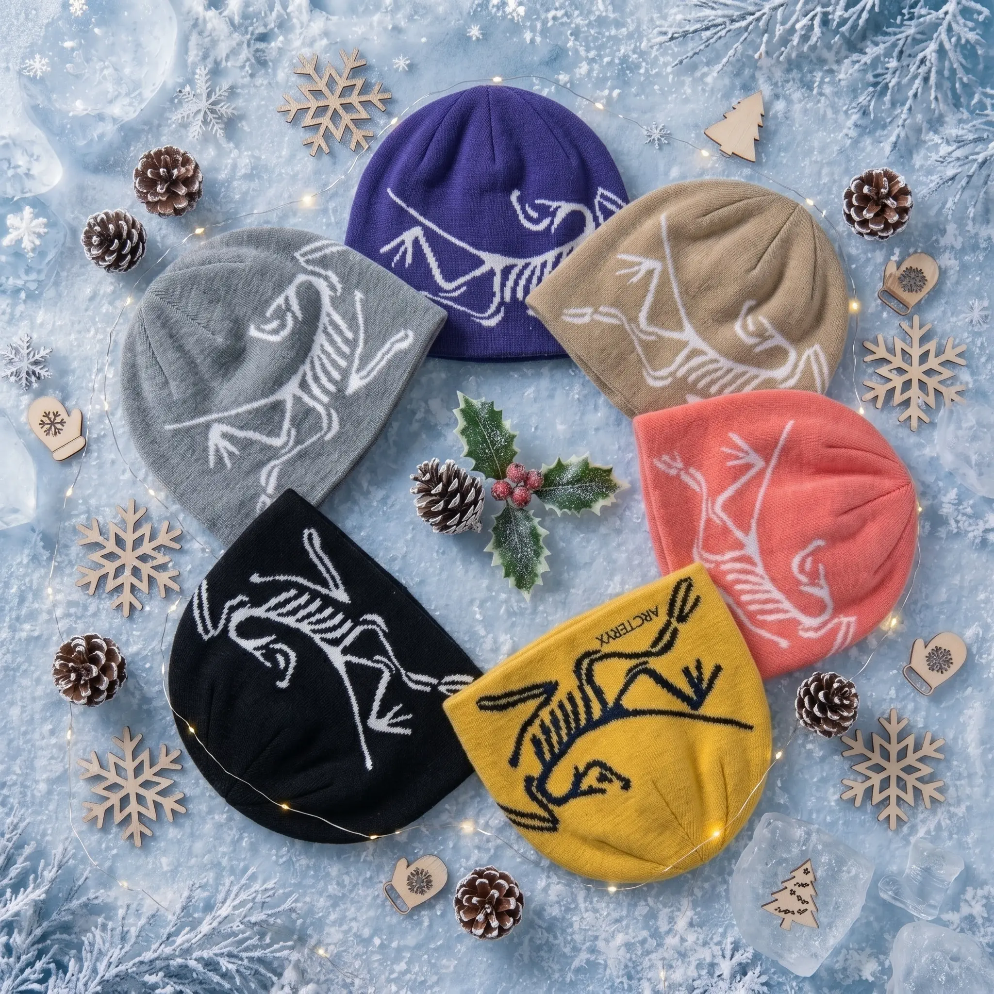 Arcteryx Bird Head Logo Winter Knit Beanie Holiday Frost Edition | Premium Recycled Wool Blend Thermal Toque Hat | Y2K Frozen Legacy Ski Apparel
