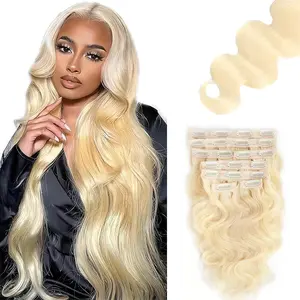 Clip in Hair Extensions Real Human Hair Blonde Body Wave Clip in Hair Extensions Brazilian Remy Human Hair Extension for Women 8pcs 100g Per Set with 20 Clips Double Weft