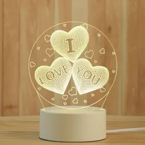 3D Illusion Night Light, Love Heart Illusion LED Desk Lamp, USB Powered, Aesthetic Room Atmosphere Light, Decorative Small Night Lamp, Gift for Valentine Holiday Birthday (i Love u)