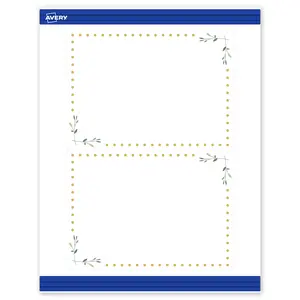 Avery Printable Rectangle Invitation Cards, 5" x 7", Matte White, Pre-printed Green Florals/Gold Dots Design, Sure Feed Technology, Laser & Inkjet Compatible, 40 Total