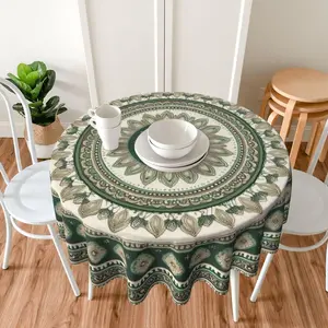 Bohemian Mandala Pattern Round Tablecloth, Decorative Tablecloth, Table Cover for Kitchen, Dining Room, Picnic and Small Party Decoration