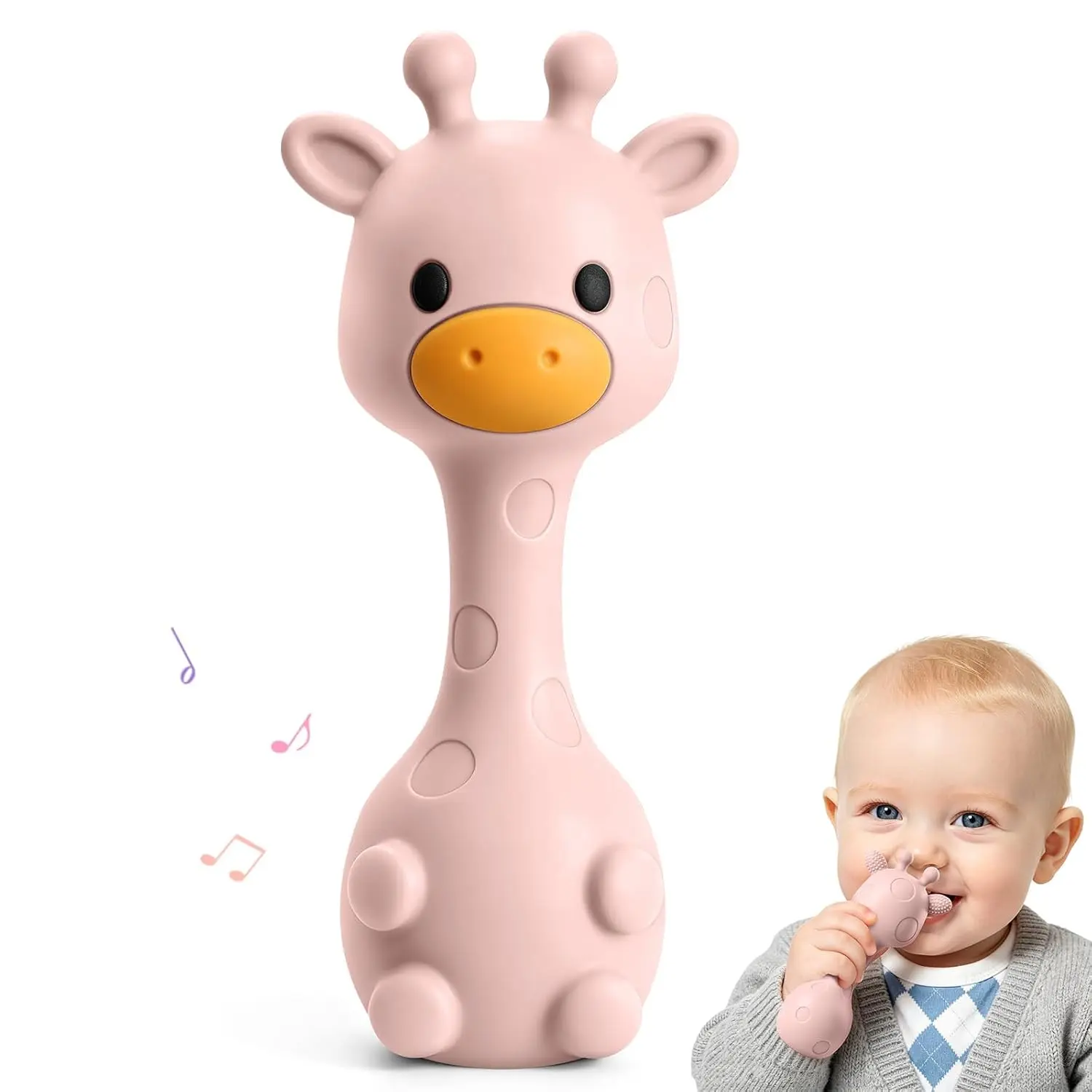 Halloween Fall Gift Baby Teething Toys 3-6 6-12 Months, 2-in-1 Rattle and Teether Toys , BPA Free Silicone, Giraffe Shaped, Infant Chew Toys