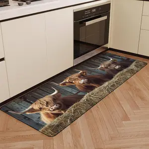 1pc Kitchen Mat Set, Highland Cow Barn Design, & Foldable, Washable Kitchen Rugs, Ideal for Laundry Room, Bathroom, Kitchen, Living Room, Kitchen Runner Rug