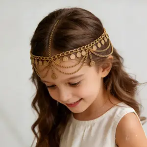 Women's Bohemian Gold Coin Multi-Layer Head Chain, Vintage Tassel Headpiece with Rhinestones, Wedding Crown Hair Accessory Jewelry