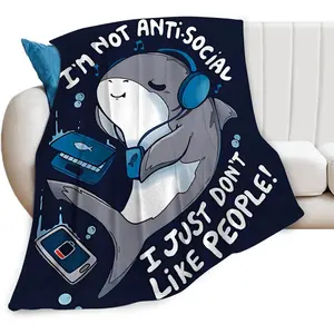 Funny Shark Blanket Soft Warm Cozy Cute Shark Throw Blanket Fuzzy Plush Fleece Lightweight Flannel Blanket Gift for Adult Women Men Girl Boy 50"x40"