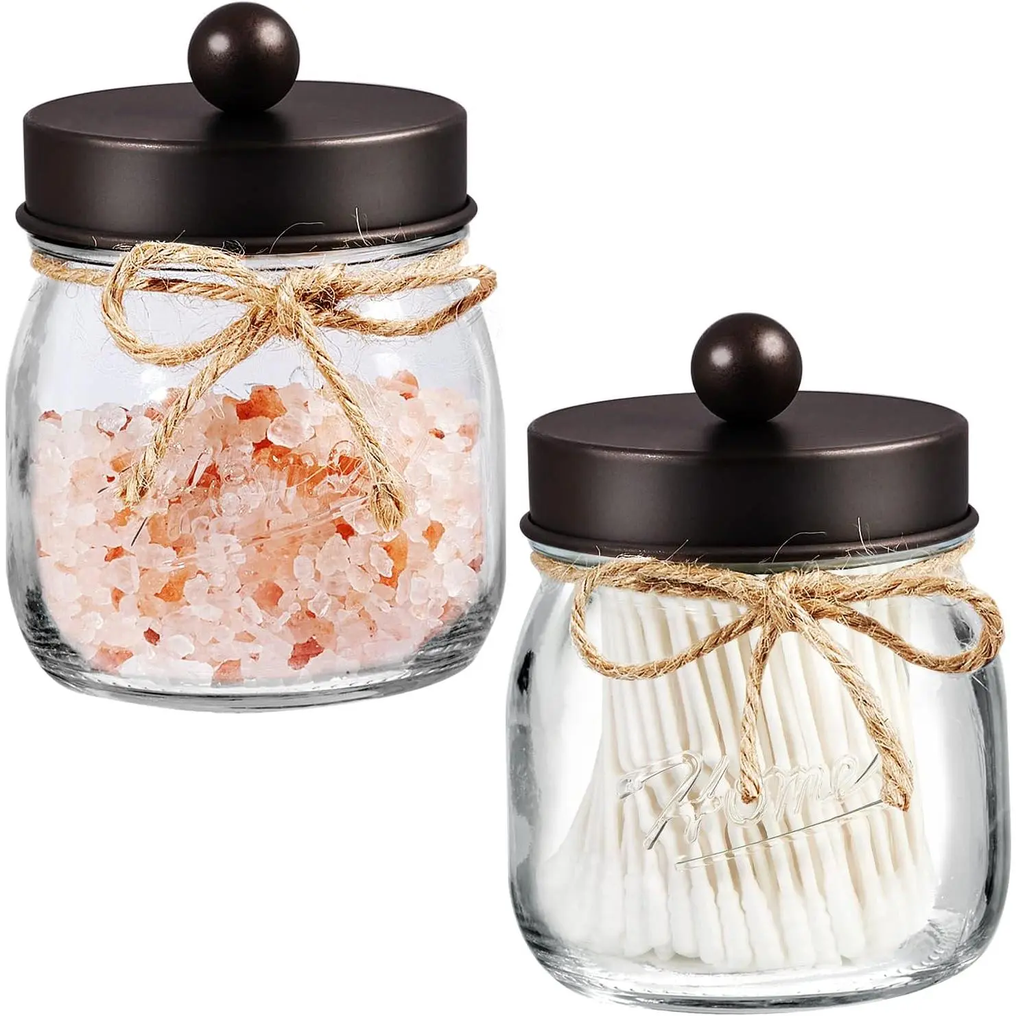 2-Pack 8oz Shabby Chic Black Antique Bronze Metal Mason Jar Apothecary Jars - Rustproof Stainless Steel Lid, Farmhouse Decor Vanity Storage Organizer, Bathroom Accessory to Organize Supplies, 8Oz Mason Jars