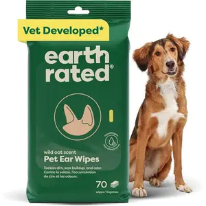 Vet-Developed Pet Ear Wipes, Hypoallergenic Cleaner for Dogs & Cats Ears to Remove Dirt and Wax Build Up, Wild Oat Scent, 70 Count