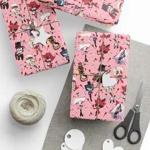 Hazbin Inspired Character Collage Wrapping Paper, Pink Hazbin Hotel Anime Style Gift Wrap, Fun Demon Holiday Paper Wrapping Papers for Birthdays, Christmas, Holidays, Gift for Fans, Gift for Girl, Birthday Gift