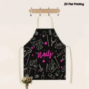 1PC 2D Flat Printed Nail Art Manicure Black background Apron For Home Cooking, Kitchen Wear, And Cooking Enthusiasts