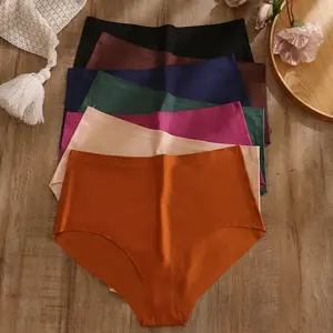 6PCS/3PCS Women's Plus Size Seamless Underwear High Waist Ice Silk Sexy Breathable Women Brief