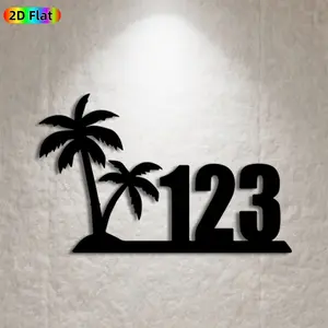 1pc Palm Tree & Number 123 Metal Wall Art,Palm Tree Statue Mural, Ideal Gift for Summer, New Year, Beach House Enthusiasts, Weather-Resistant Metal Wall Decor Wall Sculptures, Perfect for Patio Wall & Garden Fence, Tropical Home Decor Accent