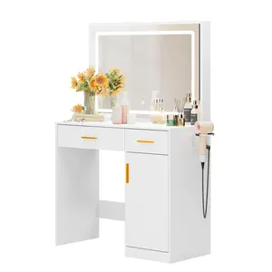 Vanity Desk with LED Lighted Mirror & Power Outlet, Makeup Table with Drawers，Large mirror surface，Heavy Duty Design，2 Drawers