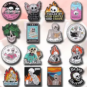 16PCS Cartoon Skeleton Series Pins Multifunctional Brooches for Backpacks & Clothing Fashionable Set for Men Women Gifts Softball Pins Vintage Charms Clip Styling