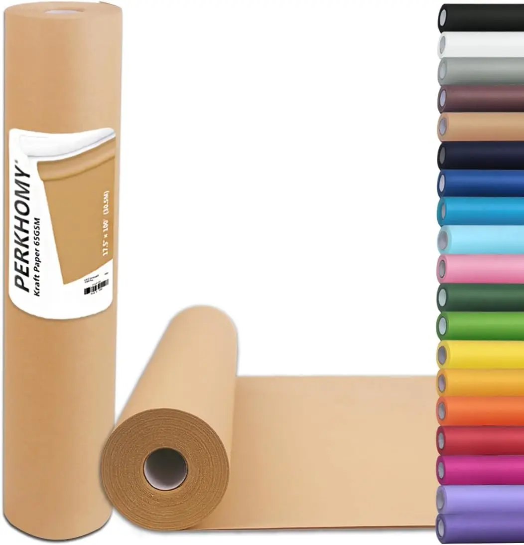 Brown Kraft Paper Roll, 17.5 in x 100 ft, 70 GSM Wrapping and Craft Paper for Gift Wrap, Bulletin Boards, Bouquets, Packing and Table Covering