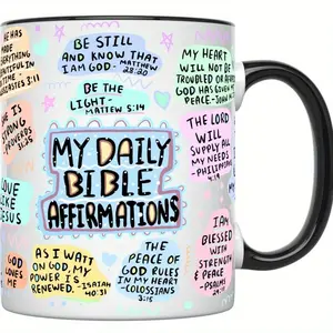 [MADE IN US] My Daily Christian Mug 15oz with Bible Verse and Scripture for Christmas & Halloween Birthday Gift Jesus Christ Bible Positive Ceramic Classic Beverage Cup,God Bless You MOM,Mother's Day Gift
