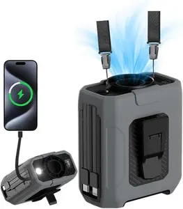 Portable Waist Fan, Built-in Cable 10000mAh Rechargeable, Wearable Personal Shirt Fan, 5-Speeds 16000RPM Strong Airflow, 35H Cooling with Light, Neck Fan Hands-Free for Outdoor Jobsite Camping