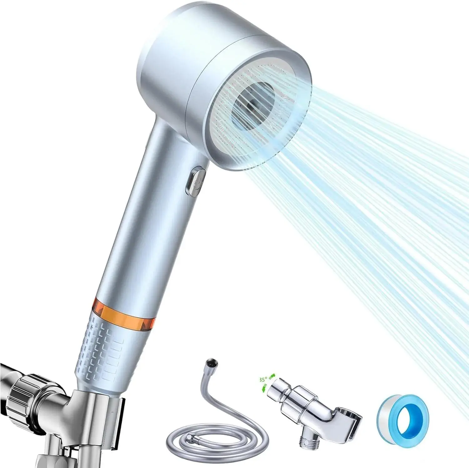 Filtered Handheld Shower Wand - Powerful High Pressure Pressure Boosted Shower System, 4 Spray Modes, 15-Stage Hard Water Filter for Skin & Hair, On/Off Pause Switch, Ideal for Bathing, Pet Washing, Kids, Powerful Shower Heads High Pressure