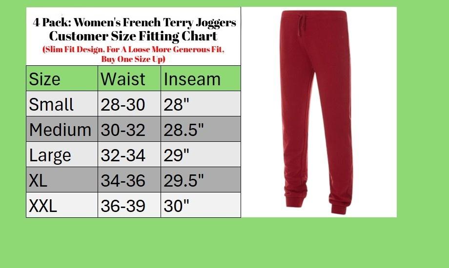 4 PACK: Women's French Terry Fleece Slim Fit Casual Jogger Sweatpants With Elastic Waistband And Side Pockets Sizes S-XXL