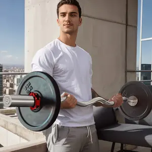 Curl Barbell Bar, Heavy-Duty Curl EZ Bar, 400LBS Load Capacity For Strength Training, Arm Muscle Exercise And Weightlifing, 2-Inch Weight Plates Curling Bar For Gym And Home