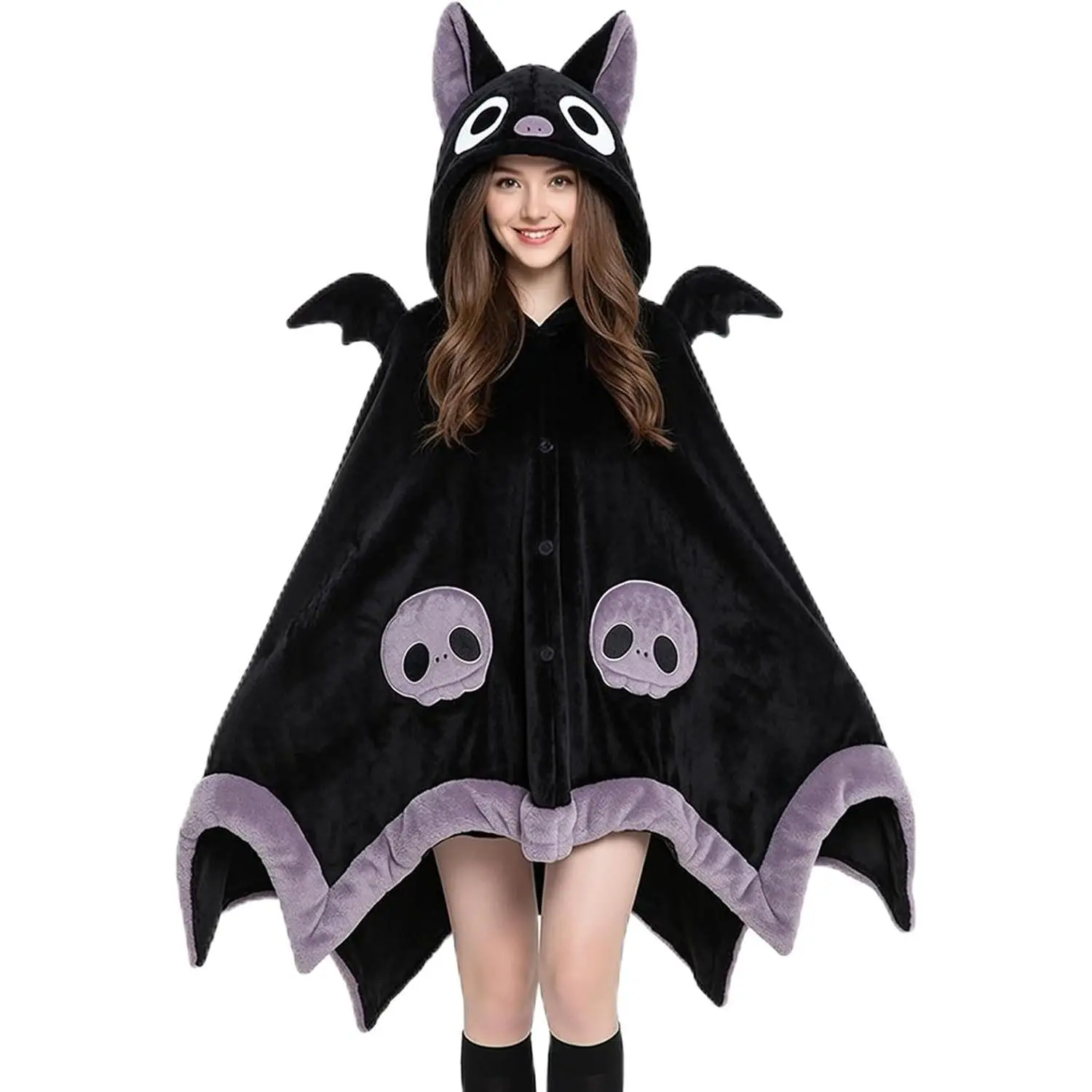 Cute Bat Blanket Hoodie, Wearable Bat Blanket Adult for Halloween Cosplay, Soft Hooded Bat Cape for Women