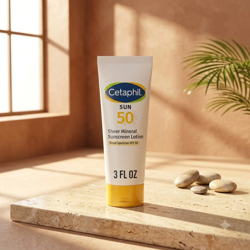 Cetaphil Sheer Mineral Sunscreen Lotion SPF 50, Face & Body, Fragrance-Free, Lightweight & Water-Resistant, 3 Fl Oz